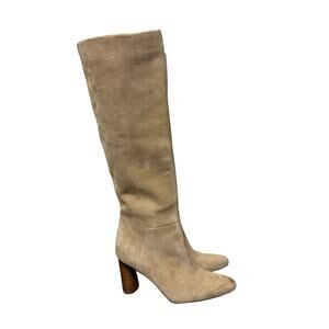 Vince Women's Highland Knee High Boots Dune Suede Beige Size 5 Heeled Leather